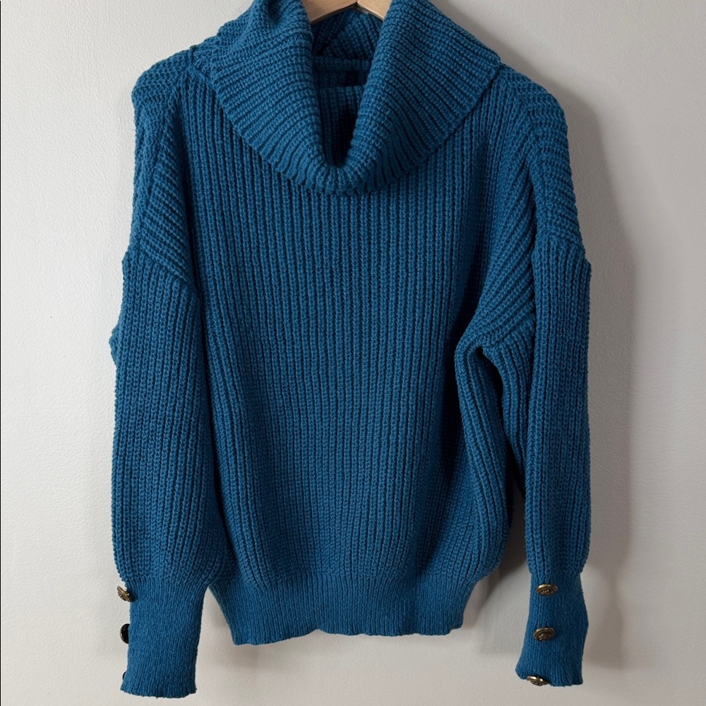 Elegant Teal Cowl Neck Sweater for Women